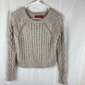 n: philanthropy sweater top cropped fisherman cable knit tan soft Small